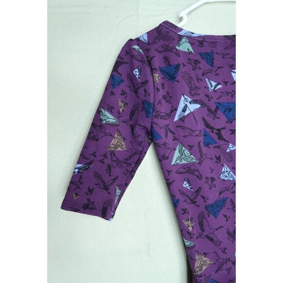LuLaRoe Nicole Dress Fit Flare Purple Bird Patterned Stretch Scoop Neck Size XXS - Picture 7 of 12